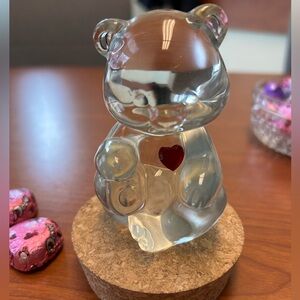 Timeless Fenton Clear Glass Teddy Bear with Red Heart 4” tall. Valentines Day!!